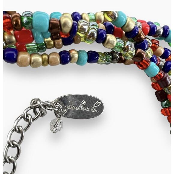 Jules B Multi Strand Necklace Colorful Seed Beads Fashion Statement Signed 16" - Picture 5 of 6